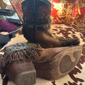 Brown Leather Western Boots with Fringe